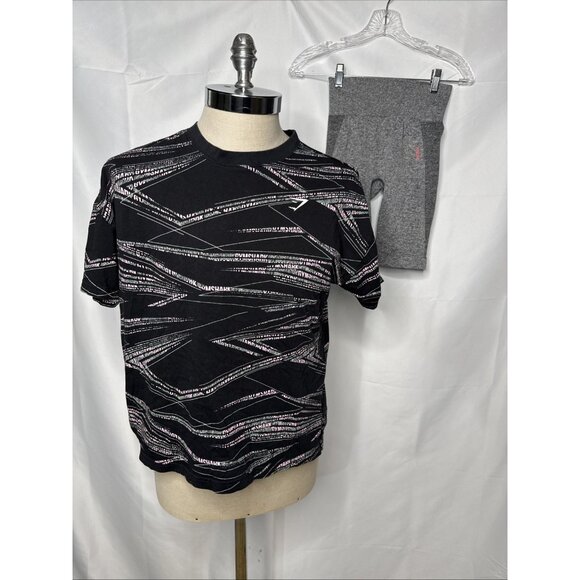  Set Size Medium Small Black Pink Grey Shirt Shorts All Over Logo